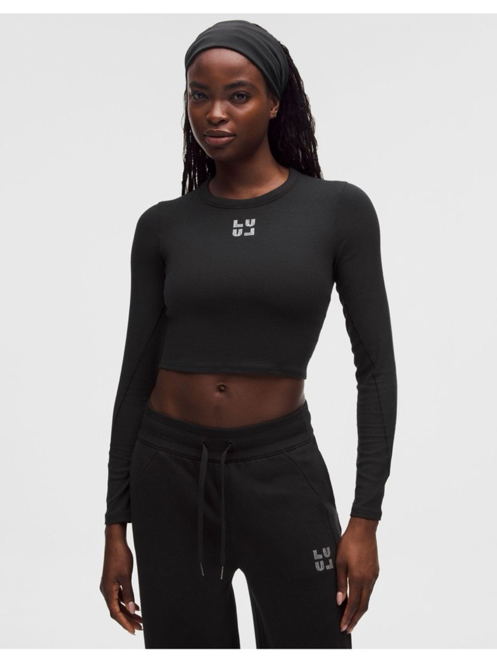 New Lululemon Cropped Hold Tight Long Sleeve Jewelled Black Shirt